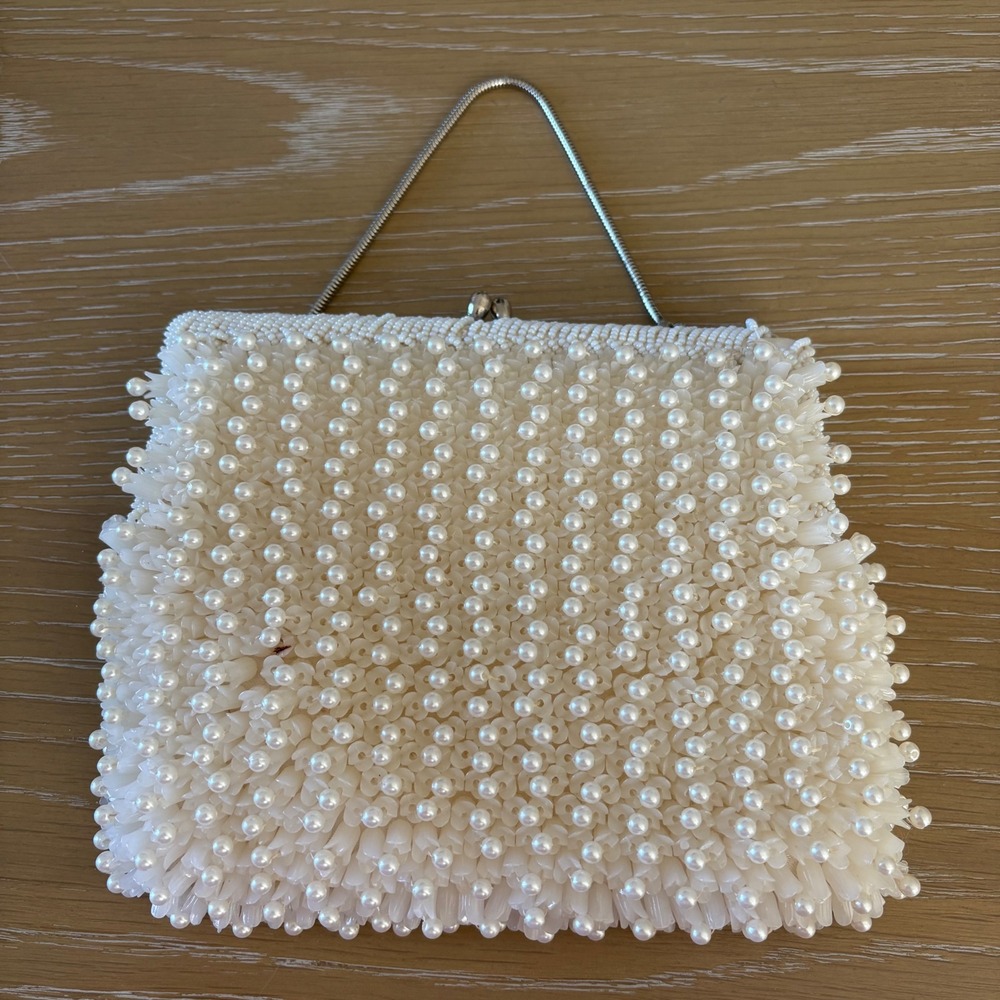 Vintage‎ Walborg Richere Beaded Pearl Clutch Wedding Purse Hand Made - Picture 2 of 7